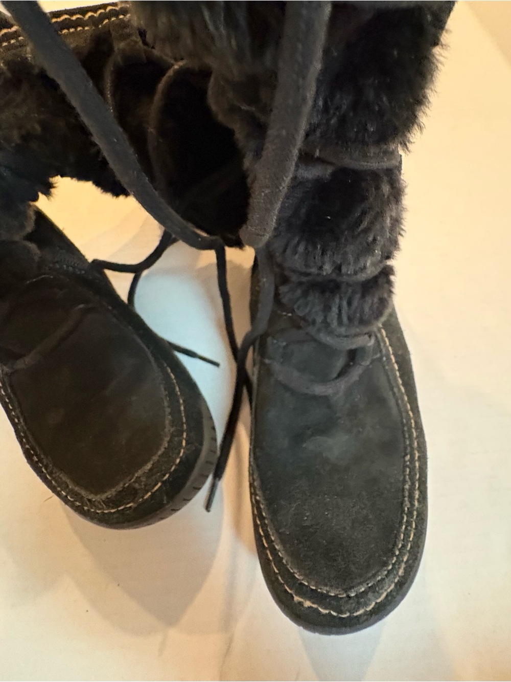 BareTraps Black Suede Fur-Trim Lace-Up Cold-Weather Boots - Picture 3 of 9